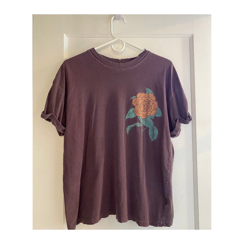 Free People - Maroon Rose Boyfriend T Shirt (XS)